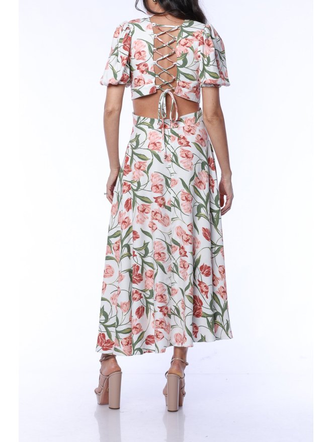 TGH TIMELESS FLORAL CRISS-CROSS BACK MIDI DRESS