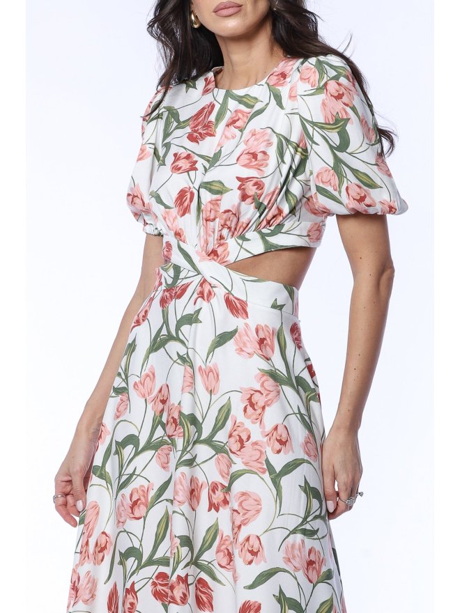 TGH TIMELESS FLORAL CRISS-CROSS BACK MIDI DRESS