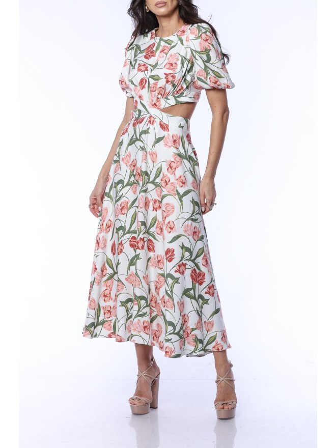 TGH TIMELESS FLORAL CRISS-CROSS BACK MIDI DRESS