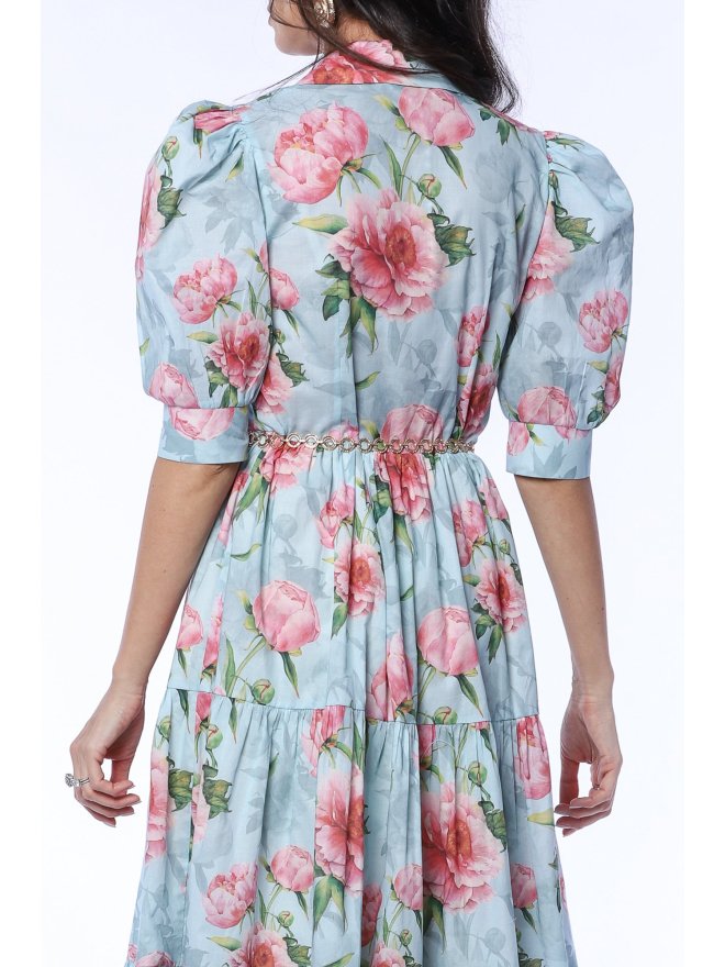 TGH ROCHIE MIDI GARDEN RADIANCE CU PRINT FLORAL SI VOLAN