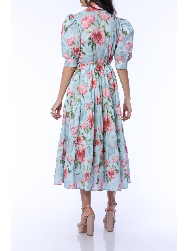 TGH ROCHIE MIDI GARDEN RADIANCE CU PRINT FLORAL SI VOLAN