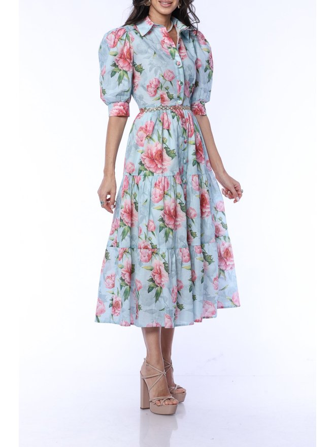 TGH ROCHIE MIDI GARDEN RADIANCE CU PRINT FLORAL SI VOLAN