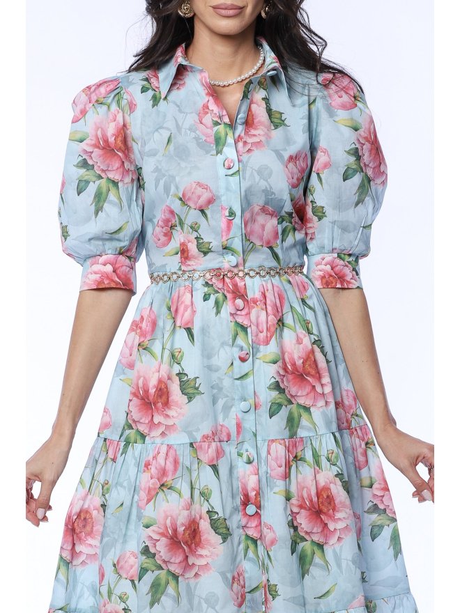 TGH ROCHIE MIDI GARDEN RADIANCE CU PRINT FLORAL SI VOLAN