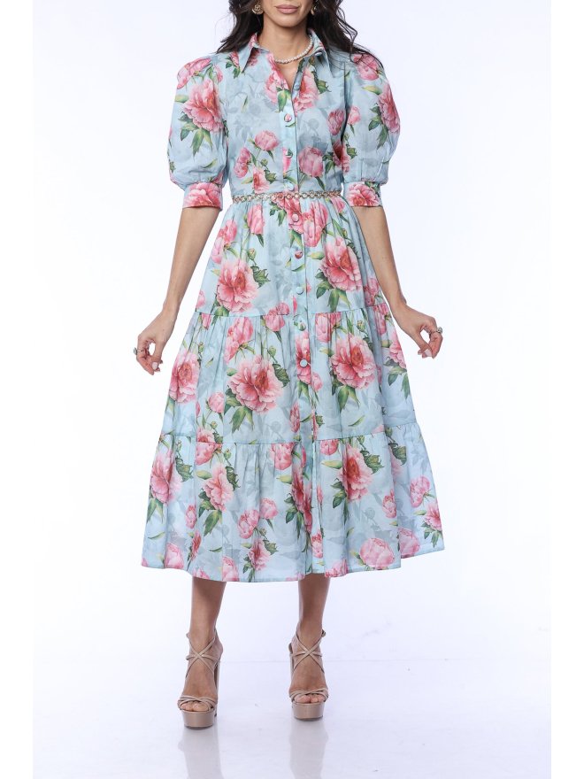 TGH ROCHIE MIDI GARDEN RADIANCE CU PRINT FLORAL SI VOLAN