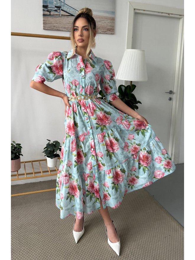 TGH ROCHIE MIDI GARDEN RADIANCE CU PRINT FLORAL SI VOLAN