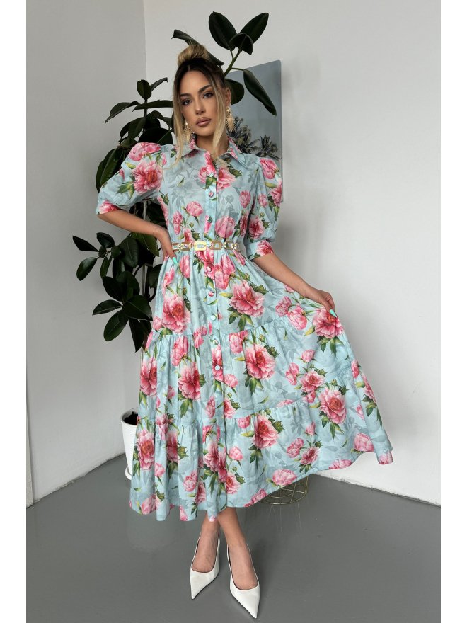 TGH ROCHIE MIDI GARDEN RADIANCE CU PRINT FLORAL SI VOLAN