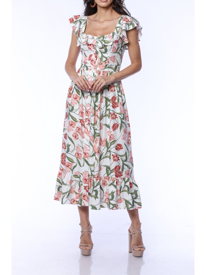 TGH ROCHIE MIDI TIMELESS FLORAL CU VOLANE