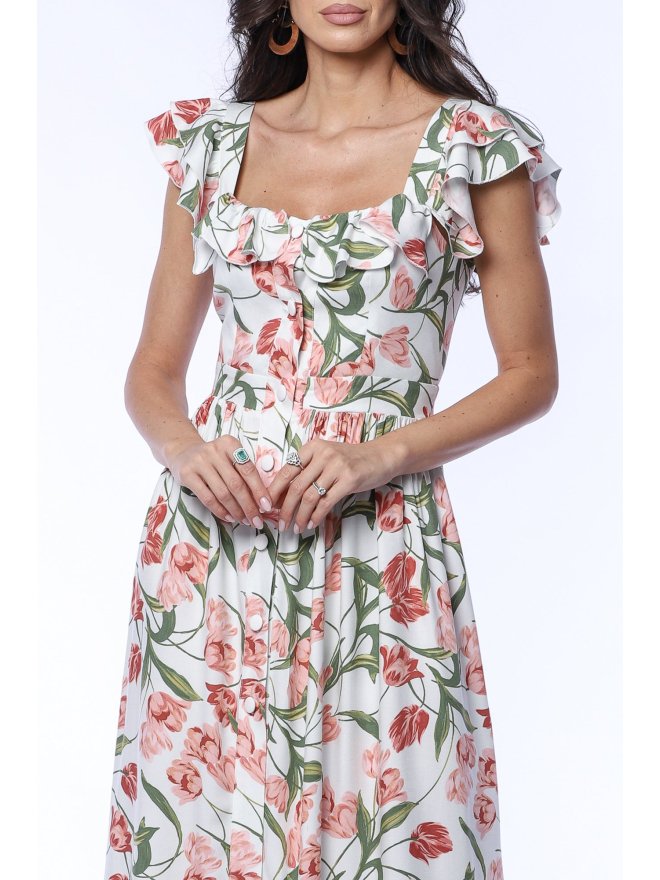 TGH ROCHIE MIDI TIMELESS FLORAL CU VOLANE