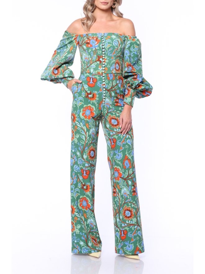 TGH SALOPETA OFF-SHOULDERS CU PANTALONI LARGI SI IMPRIMEU FOREST
