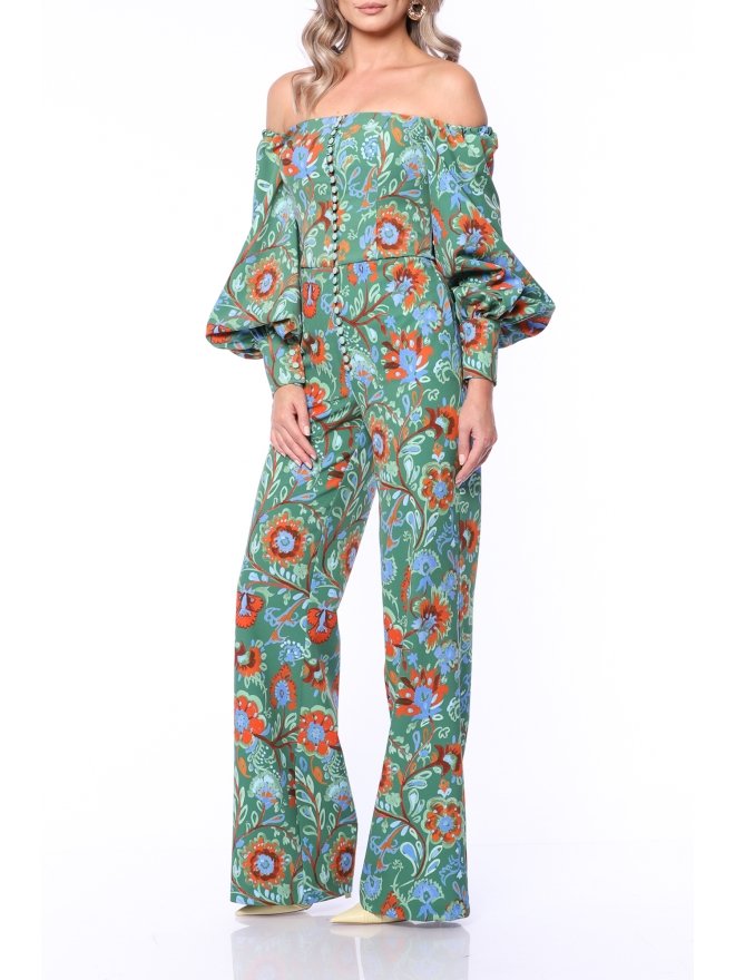 TGH SALOPETA OFF-SHOULDERS CU PANTALONI LARGI SI IMPRIMEU FOREST