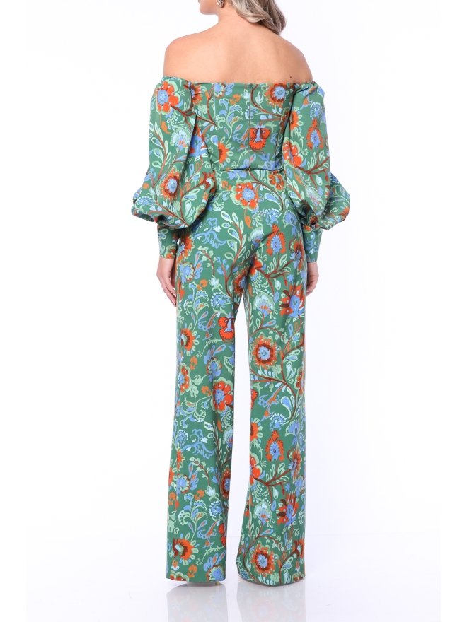 TGH SALOPETA OFF-SHOULDERS CU PANTALONI LARGI SI IMPRIMEU FOREST