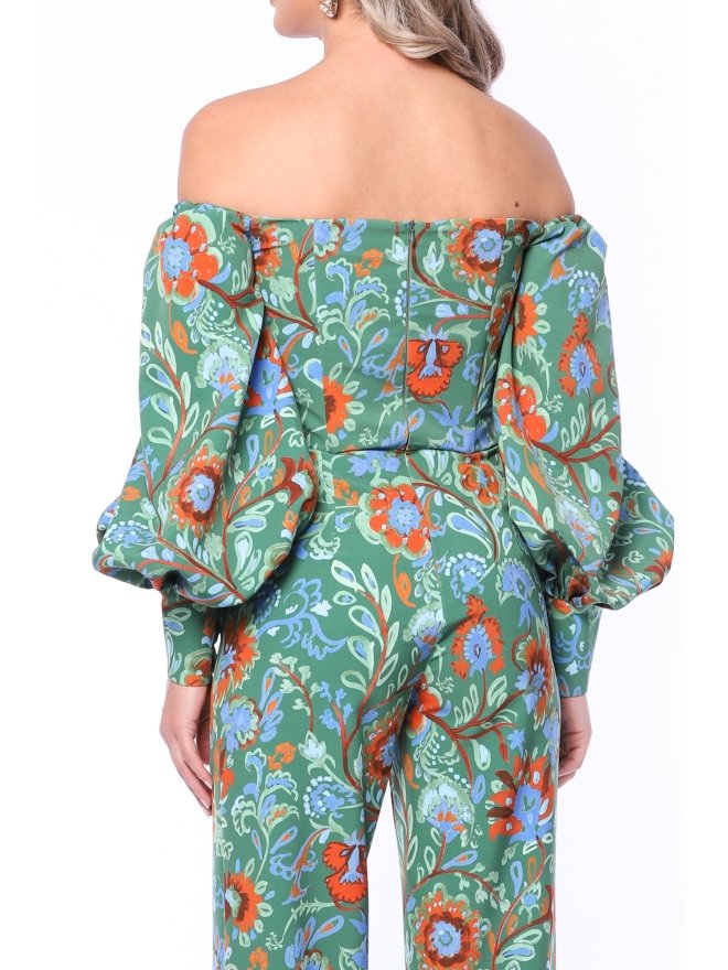 TGH SALOPETA OFF-SHOULDERS CU PANTALONI LARGI SI IMPRIMEU FOREST