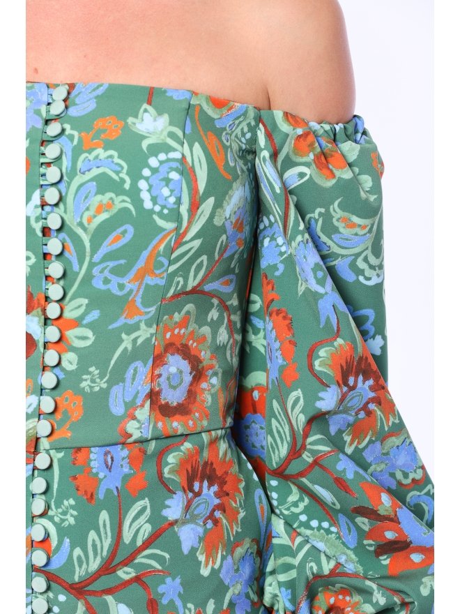TGH SALOPETA OFF-SHOULDERS CU PANTALONI LARGI SI IMPRIMEU FOREST