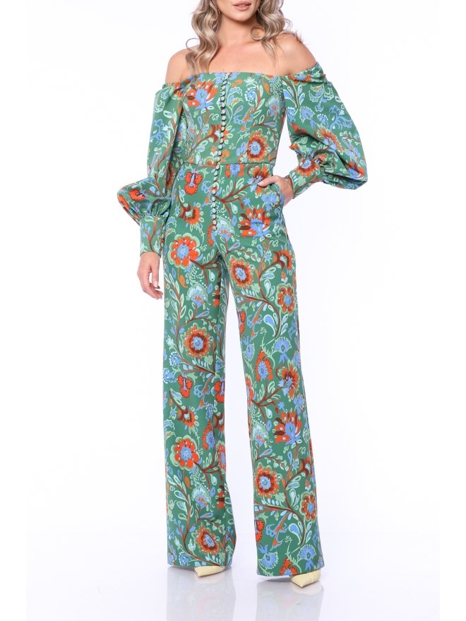 TGH SALOPETA OFF-SHOULDERS CU PANTALONI LARGI SI IMPRIMEU FOREST