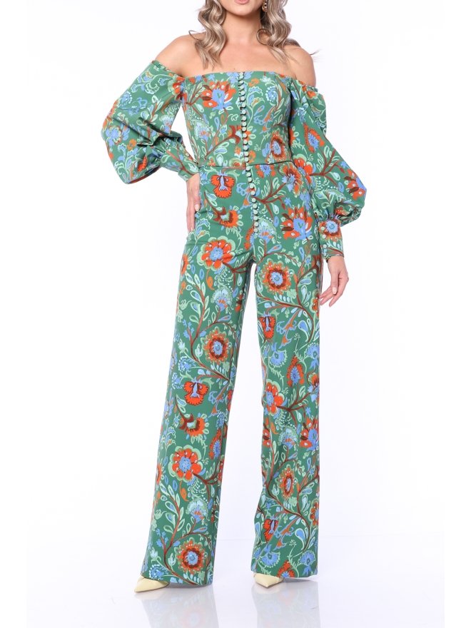 TGH SALOPETA OFF-SHOULDERS CU PANTALONI LARGI SI IMPRIMEU FOREST