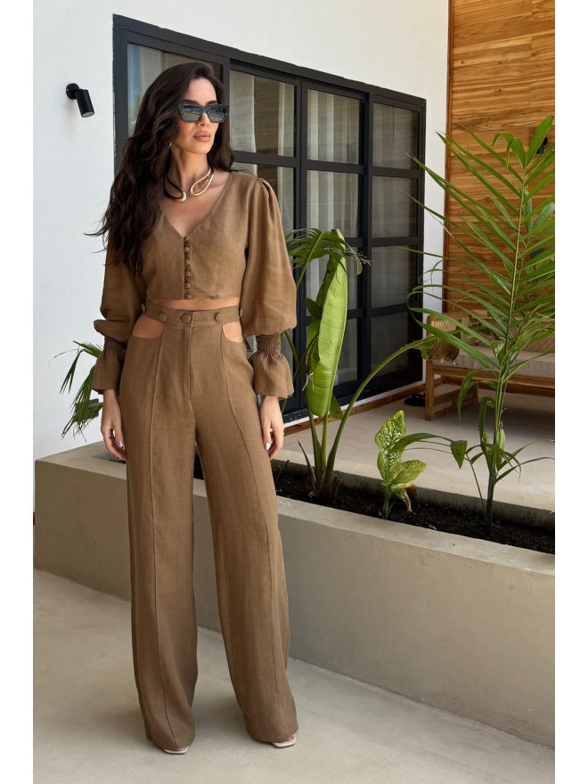 TGH LINO HIGH WAIST CROPPED POCKETS TROUSERS