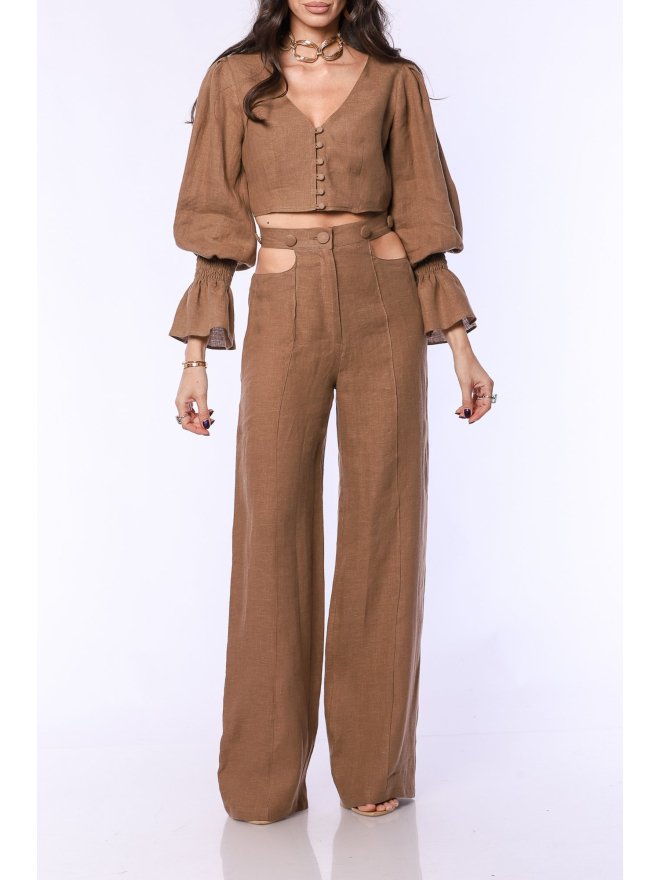 TGH LINO HIGH WAIST CROPPED POCKETS TROUSERS