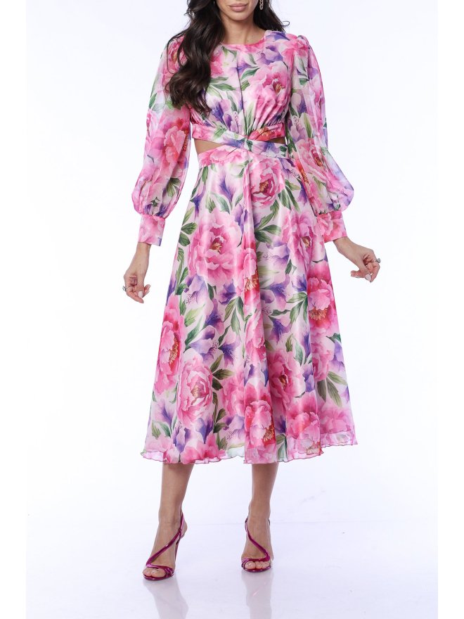 LONG SLEEVES ZIG ZAG BACK CROPPED MIDI ROSES DREAM DRESS