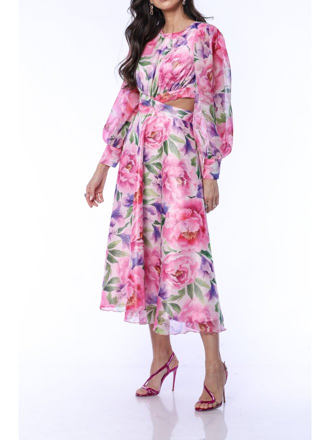 LONG SLEEVES ZIG ZAG BACK CROPPED MIDI ROSES DREAM DRESS