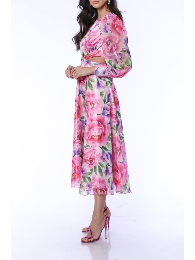 LONG SLEEVES ZIG ZAG BACK CROPPED MIDI ROSES DREAM DRESS