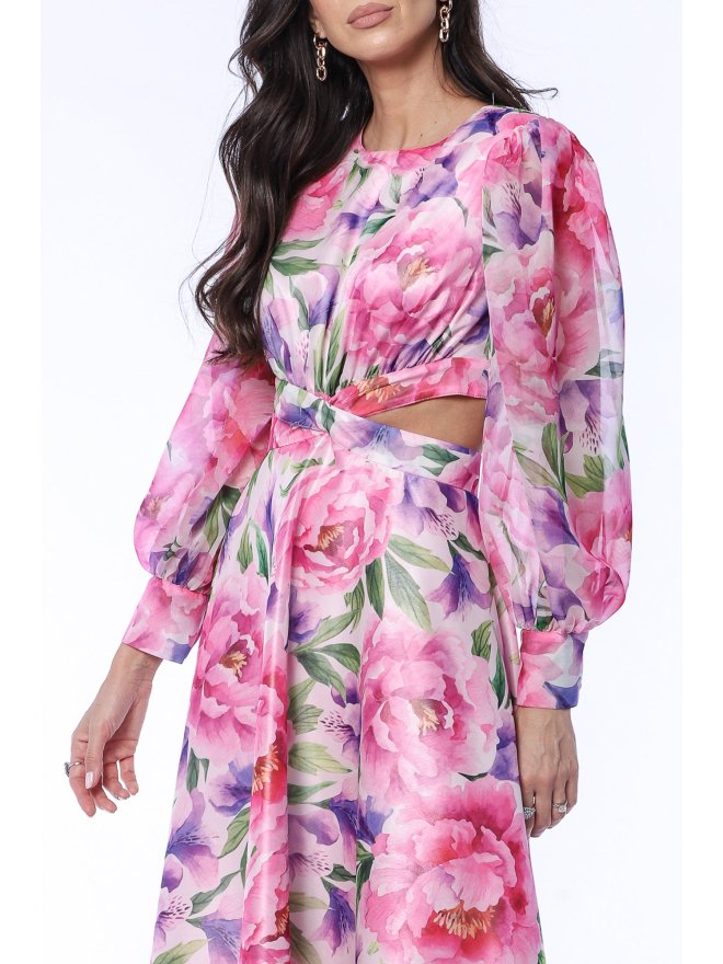 LONG SLEEVES ZIG ZAG BACK CROPPED MIDI ROSES DREAM DRESS