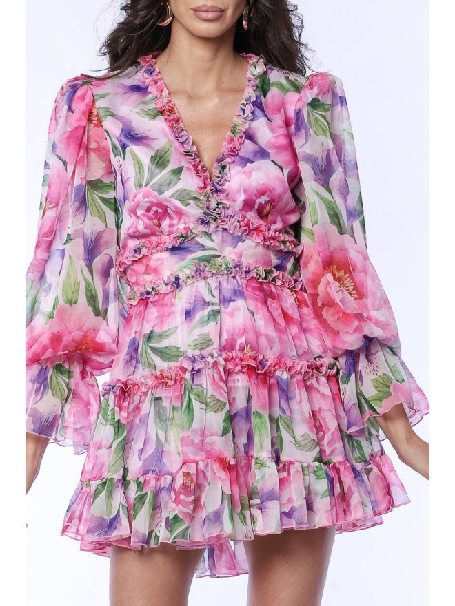 TGH ROCHIE MINI CU VOLANE SI PRINT FLORAL