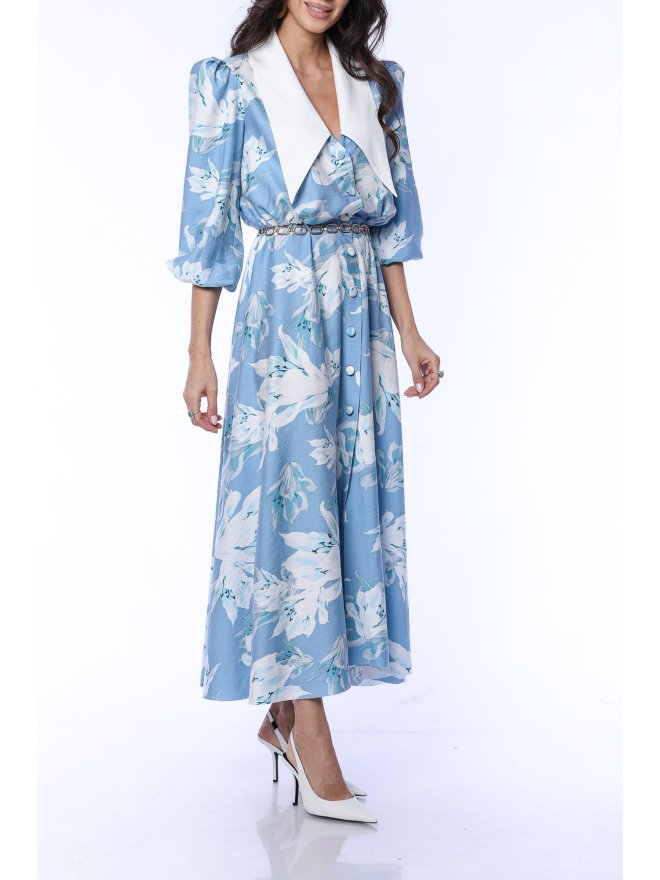 TGH FLORAL SYMPHONY POINTED COLLAR MIDI DRESS