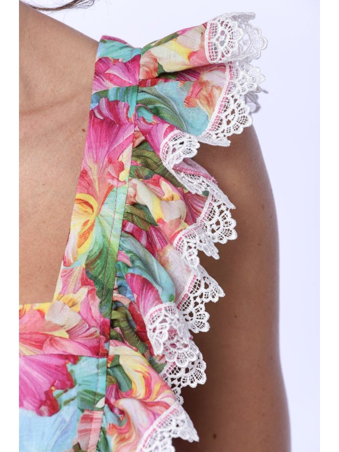 TGH LINO ENCHANTED BLOOMS LACE TRIM CROP TOP