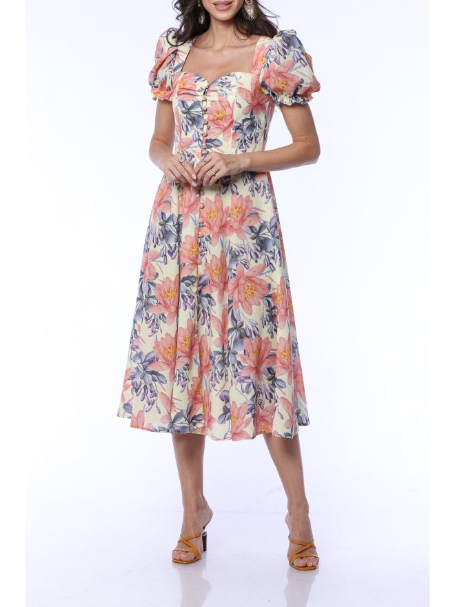 TGH LINO FLORAL HEAVEN BOHO MIDI DRESS