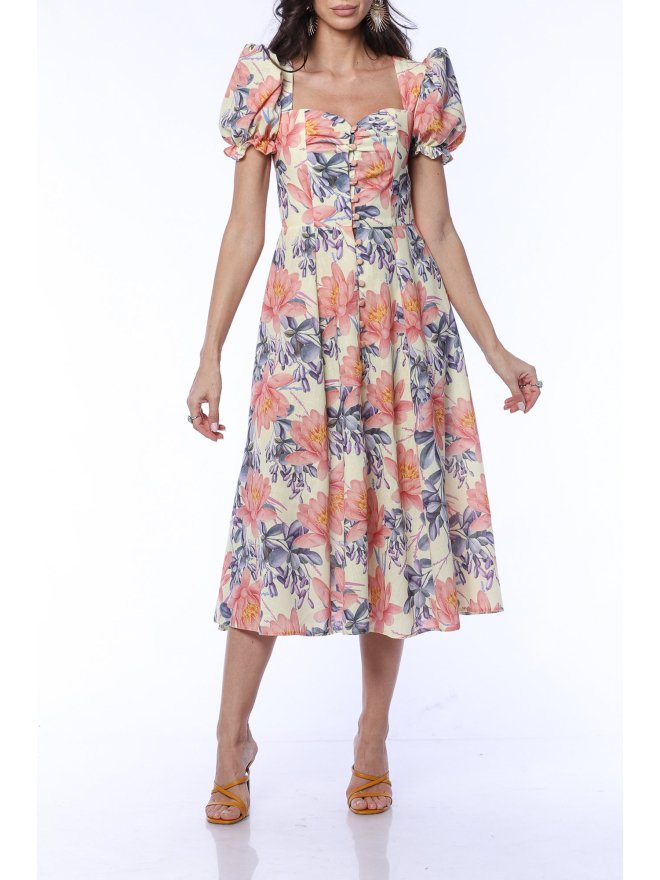 TGH LINO FLORAL HEAVEN BOHO MIDI DRESS