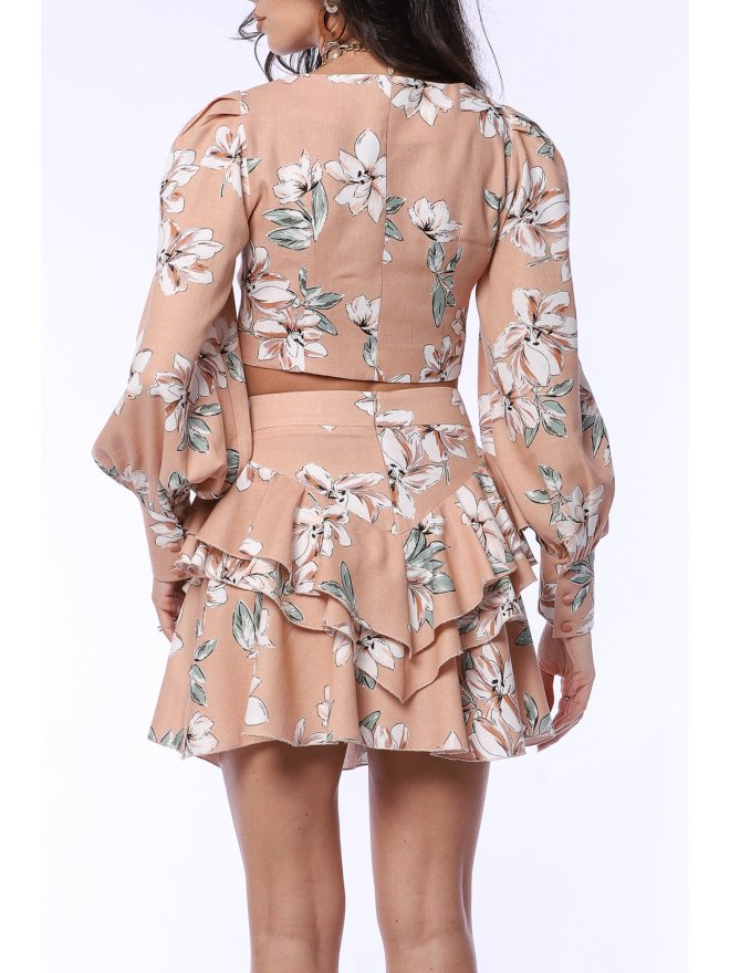 TGH LINO CROP TOP SUMMERTIME CU PRINT FLORAL SI MANECI BUFANTE