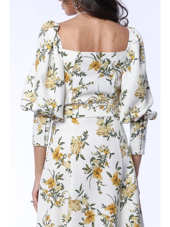TGH ROCHIE MIDI A-LINE FLORAL SERENADE CU UMERI GOI