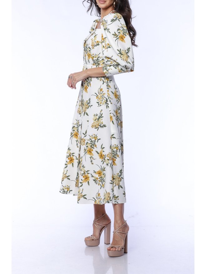 TGH ROCHIE MIDI A-LINE FLORAL SERENADE CU UMERI GOI