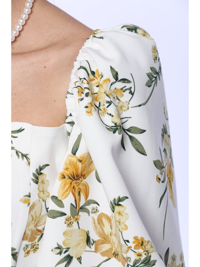 TGH ROCHIE MIDI A-LINE FLORAL SERENADE CU UMERI GOI