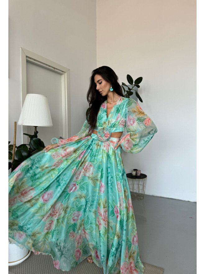 TGH AQUA ROSE CROPPED MAXI DRESS