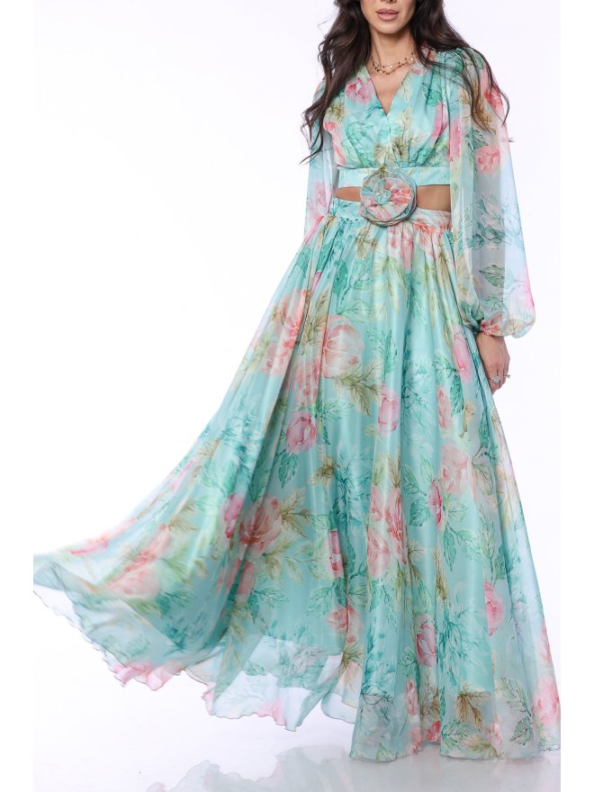 TGH AQUA ROSE CROPPED MAXI DRESS