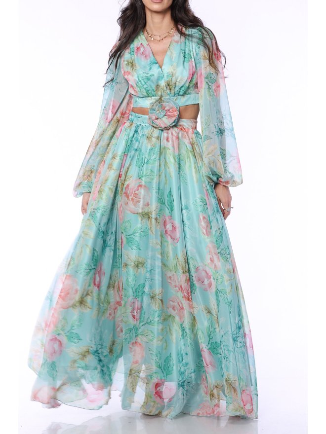 TGH AQUA ROSE CROPPED MAXI DRESS