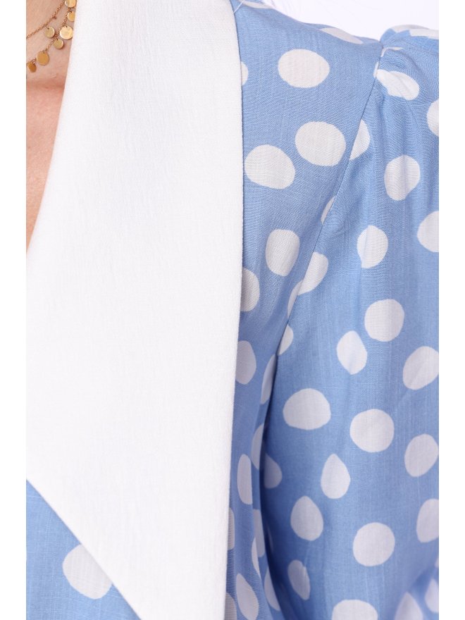 TGH POINTED COLLAR WHITE POLKA DOTS MIDI DRESS