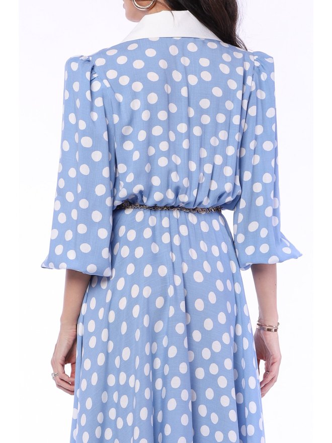 TGH POINTED COLLAR WHITE POLKA DOTS MIDI DRESS