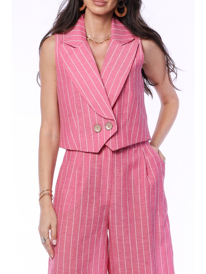 TGH LINO POINTED COLLAR STRIPES VEST BERRIES