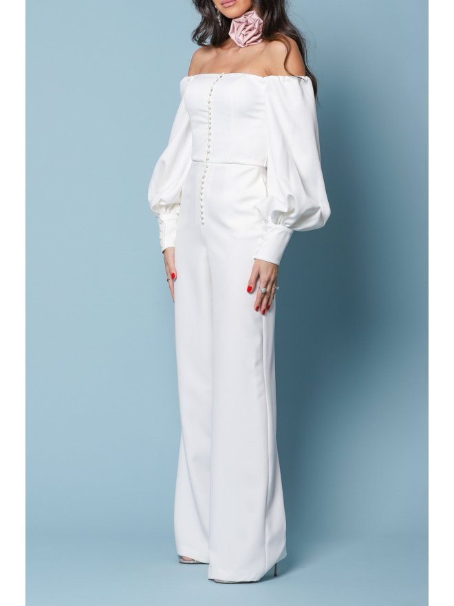 TGH CEREMONY OFF-SHOULDERS FRONT BUTTONS JUMPSUIT