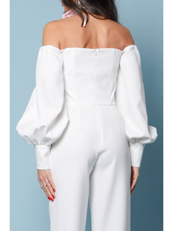 TGH CEREMONY OFF-SHOULDERS FRONT BUTTONS JUMPSUIT