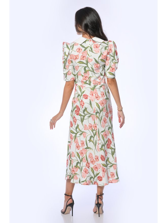 TGH ROCHIE MIDI CU GULER ASCUTIT  SALMON TULIPS 