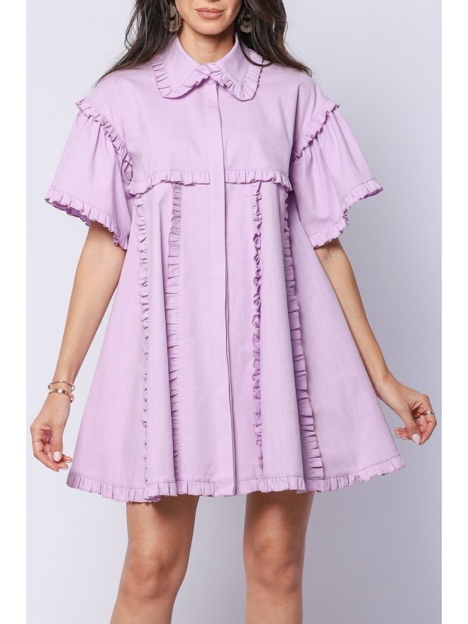 TGH LINO FANCIFUL RUFFLES &COLLAR LOOSE FIT MINI DRESS