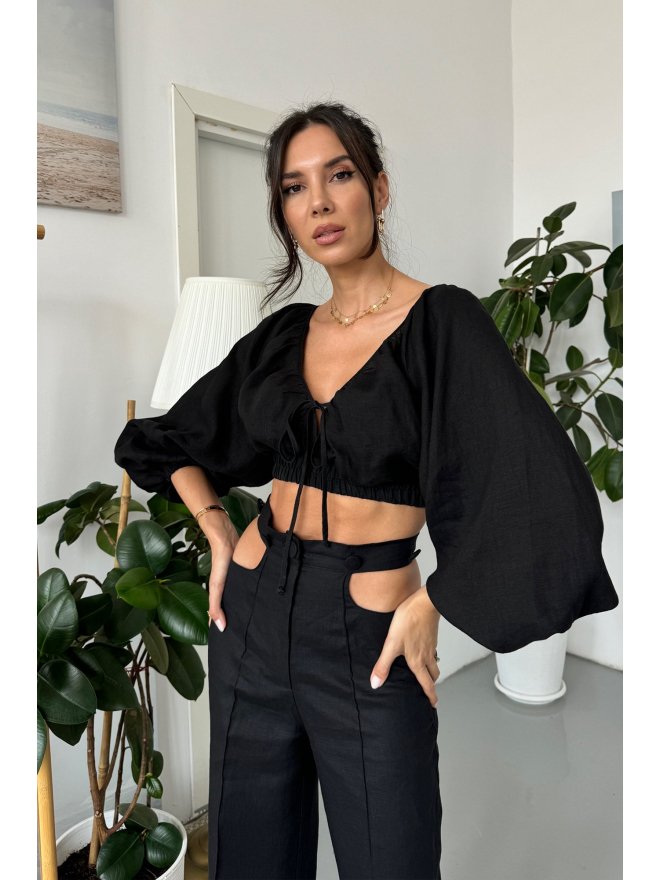 TGH LINO PUFFED SLEEVES CROP TOP