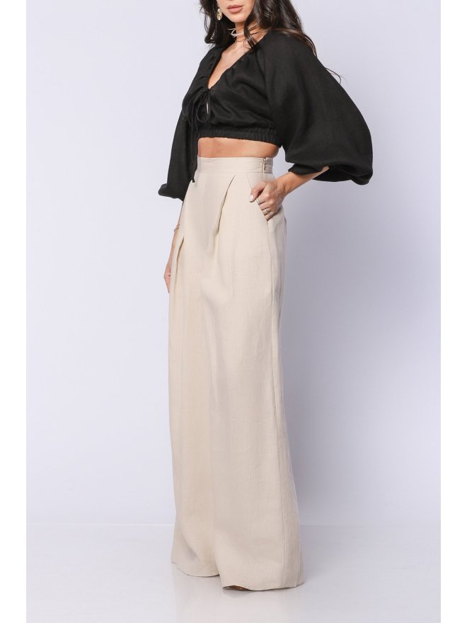 TGH LINO PUFFED SLEEVES CROP TOP