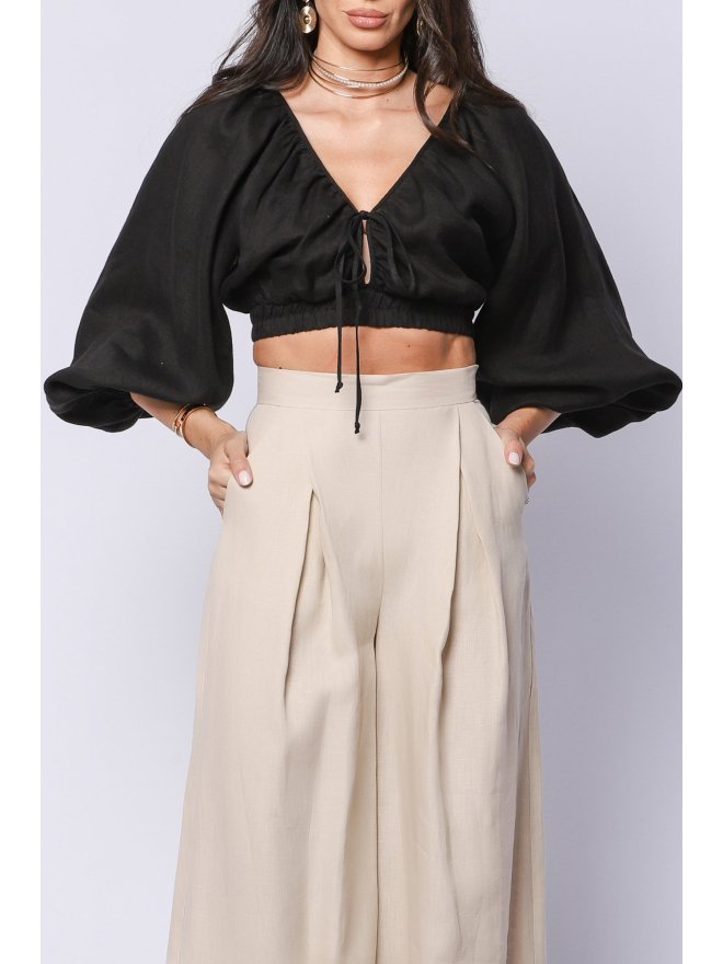 TGH LINO PUFFED SLEEVES CROP TOP