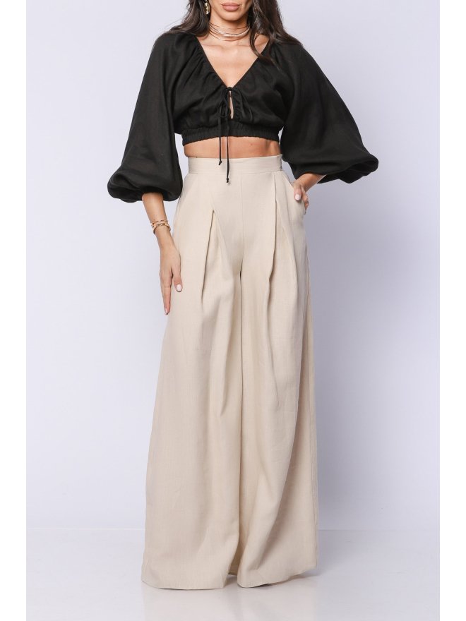 TGH LINO PUFFED SLEEVES CROP TOP