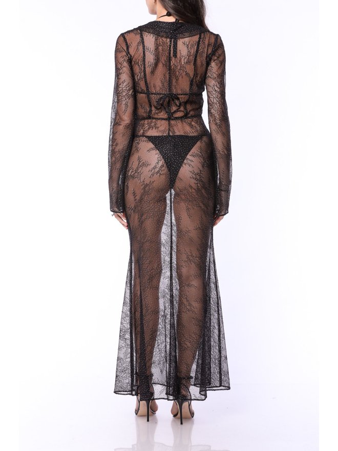 TGH SEMISHEER RHIENSTONES DETAILS LACE MAXI DRESS