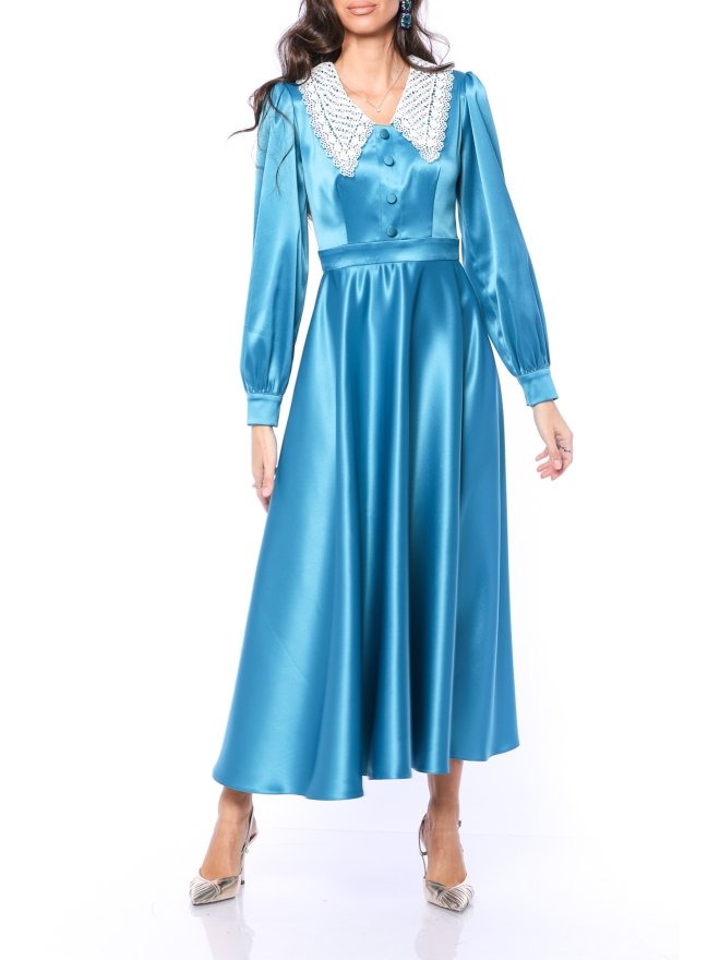 TGH ROCHIE MIDI DIN SATIN SPECTACULAR CU GULER MACRAME